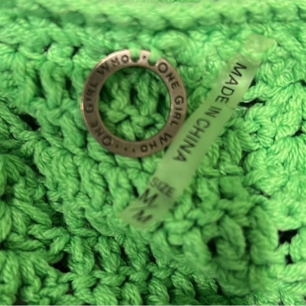 One Girl Who Anthropologie Green Crochet Ruffle Scalloped Draped Cardigan - M - Picture 9 of 12